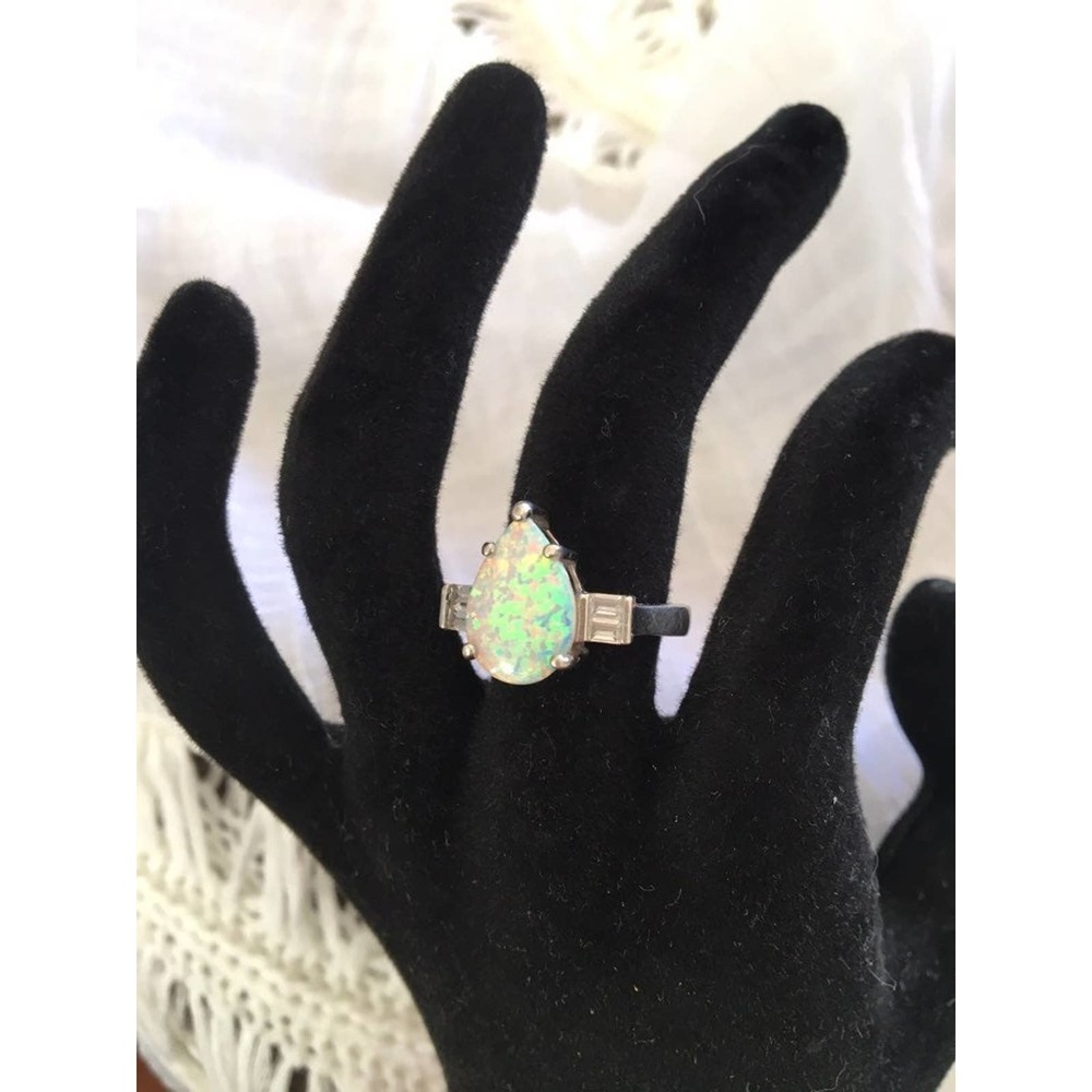 925 Silver faux opal ring s7.5